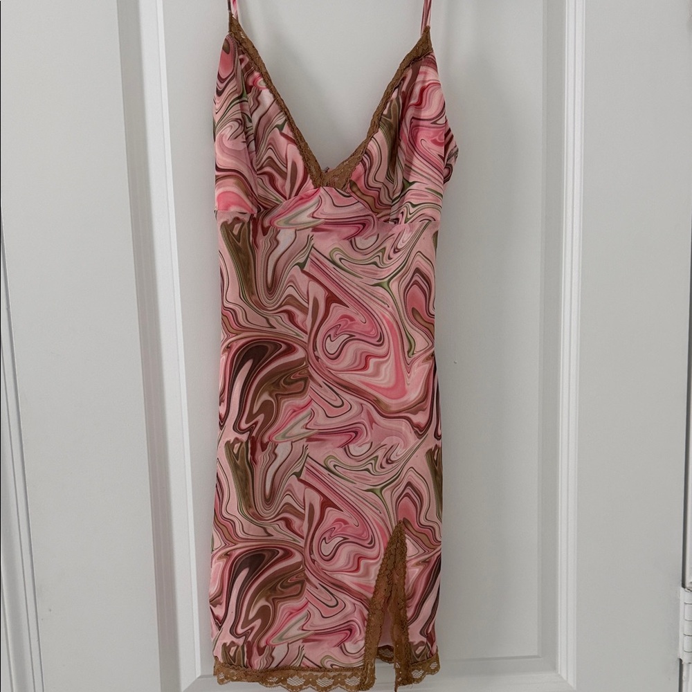 Princess Polly Slip Dress with Pink & Brown Swirl Print